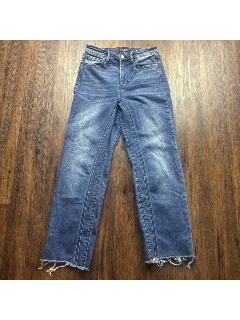 Judy Blue Straight Fit Jeans Fray Hem Distressed Dark Wash JB82464MD Size 5/27
